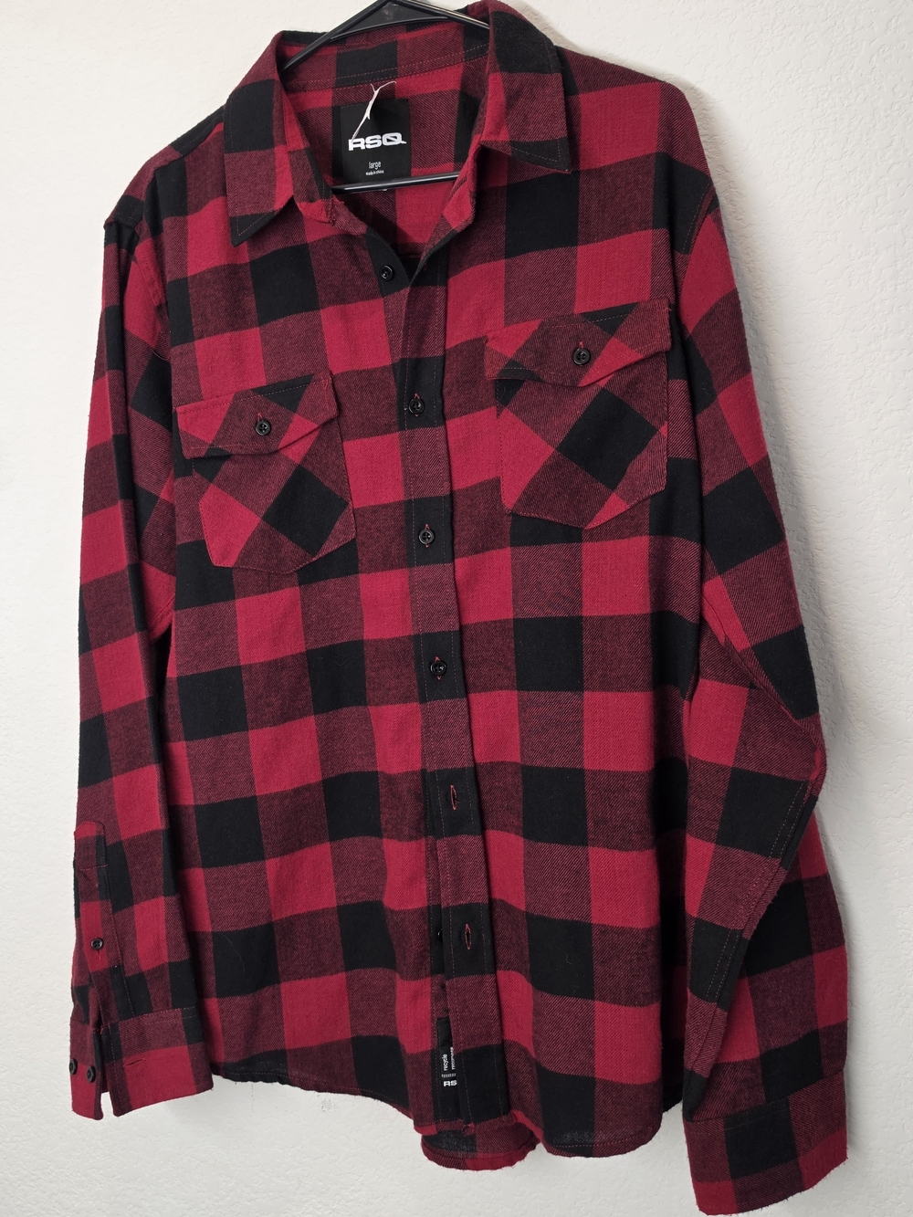 RSQ Men's Red and Black Buffalo Plaid Flannel Shirt